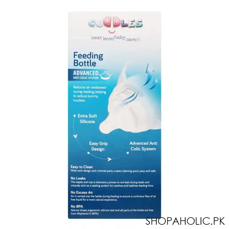 cuddles wide neck anti colic feeding bottle, 6m+, blue, 260ml image4