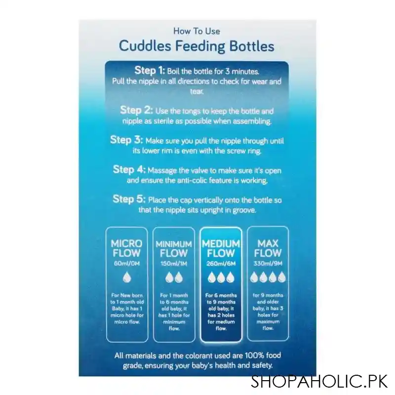 cuddles wide neck anti colic feeding bottle, 6m+, blue, 260ml image5