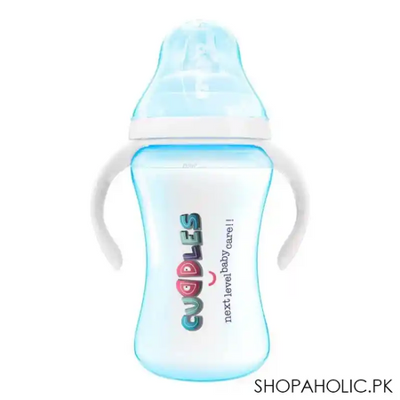 cuddles wide neck anti colic feeding bottle, 6m+, blue, 260ml main image