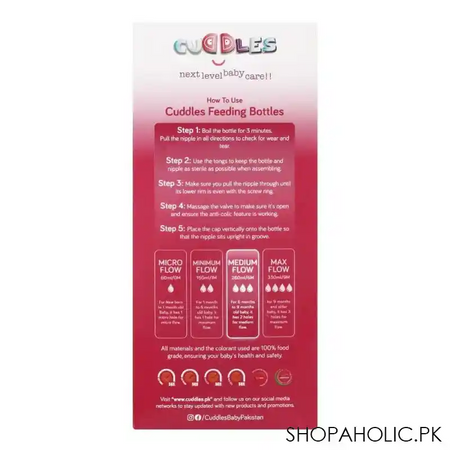 cuddles wide neck anti colic feeding bottle, 6m+, pink, 260ml image3