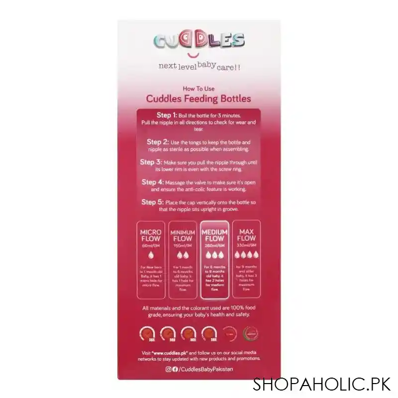 cuddles wide neck anti colic feeding bottle, 6m+, pink, 260ml image3