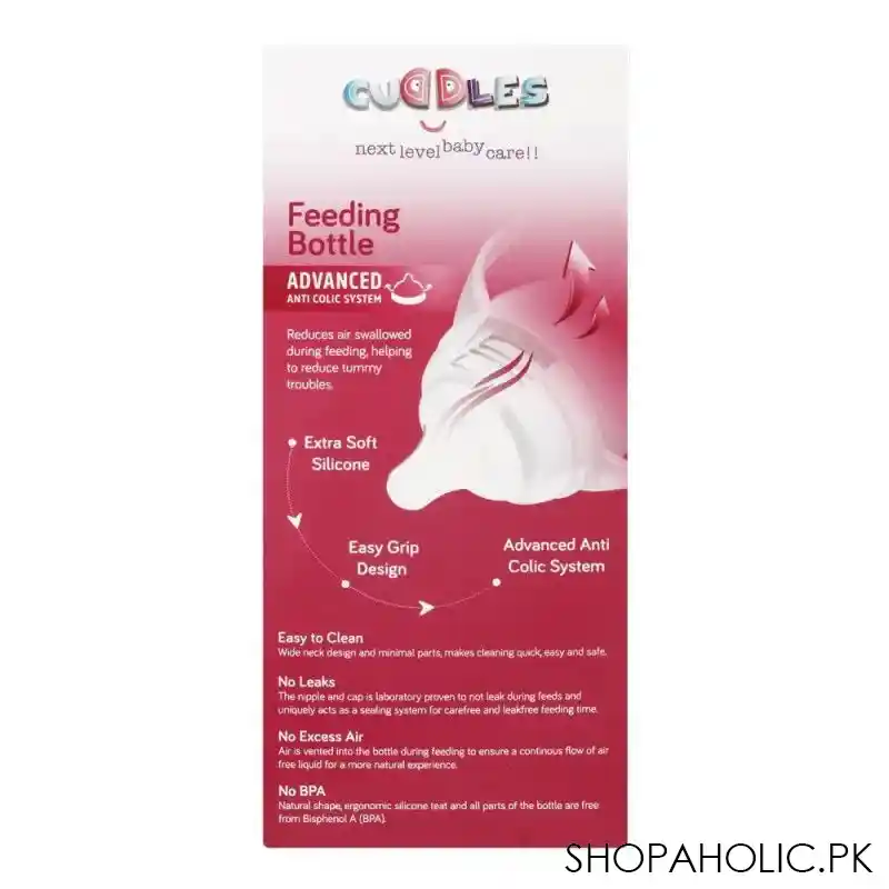 cuddles wide neck anti colic feeding bottle, 6m+, pink, 260ml image4
