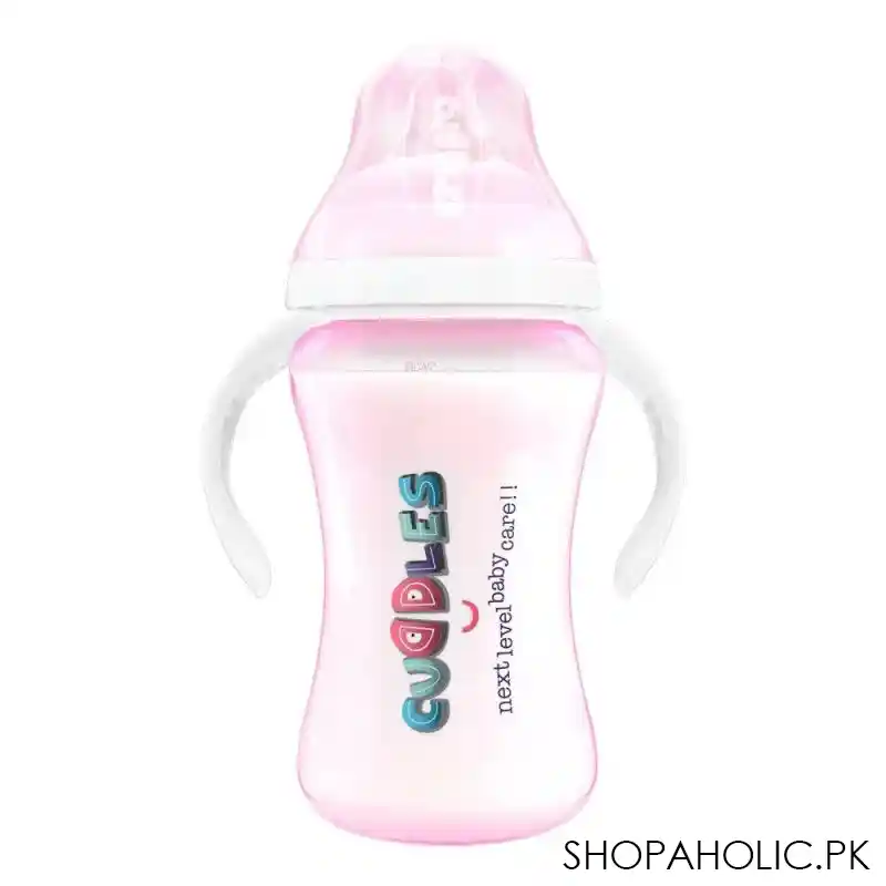 cuddles wide neck anti colic feeding bottle, 6m+, pink, 260ml main image