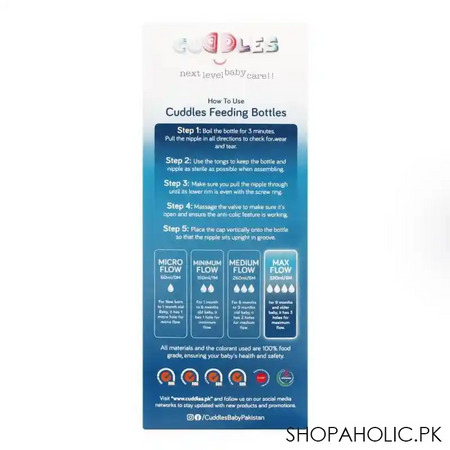 cuddles wide neck anti colic feeding bottle, 9m+, blue, 330ml image3