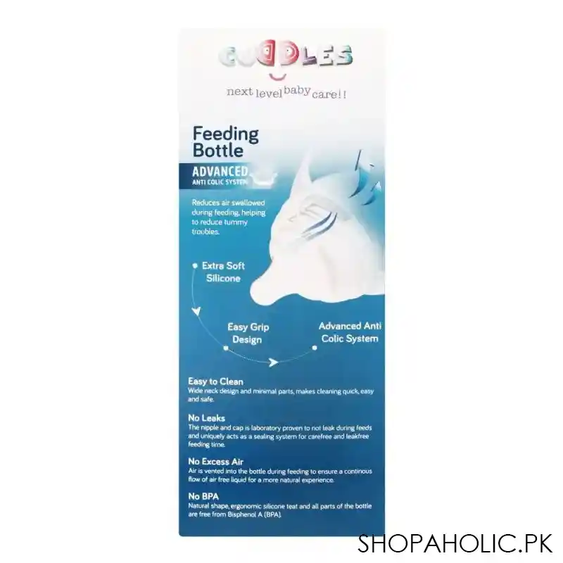 cuddles wide neck anti colic feeding bottle, 9m+, blue, 330ml image4