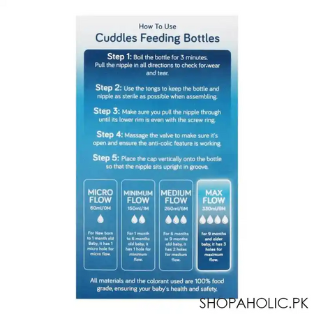 cuddles wide neck anti colic feeding bottle, 9m+, blue, 330ml image5
