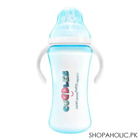 cuddles wide neck anti colic feeding bottle, 9m+, blue, 330ml main image