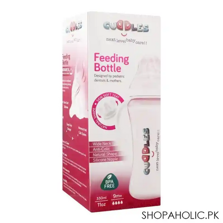 cuddles wide neck anti colic feeding bottle, 9m+, pink, 330ml image2