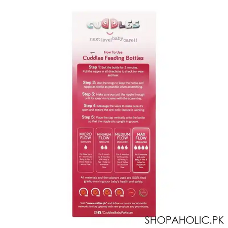 cuddles wide neck anti colic feeding bottle, 9m+, pink, 330ml image3
