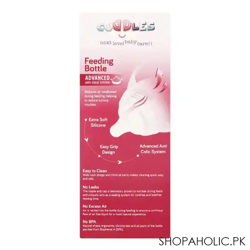 cuddles wide neck anti colic feeding bottle, 9m+, pink, 330ml image4