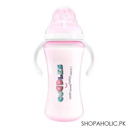 cuddles wide neck anti colic feeding bottle, 9m+, pink, 330ml main image