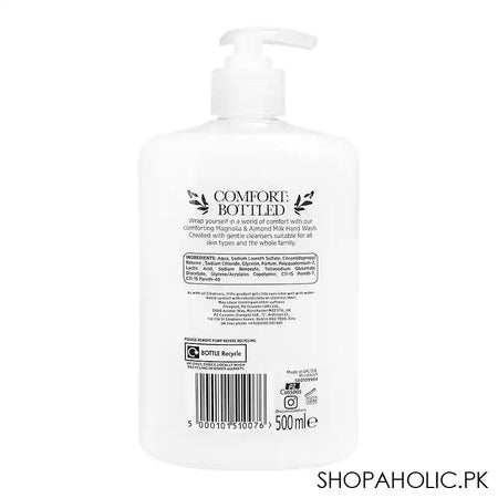 Cussons Creations Comfort Bottled Magnolia & Almond Milk Antibacterial Hand Wash, 500ml - Image 3
