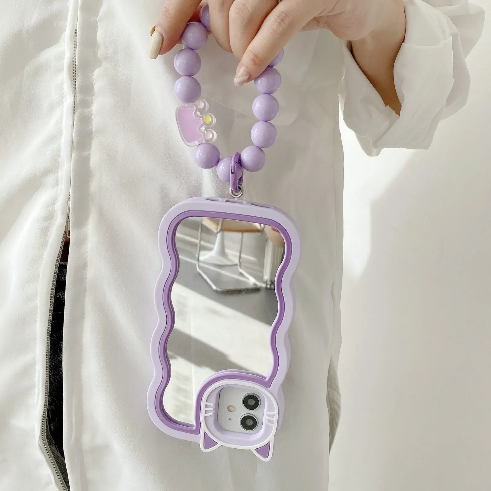 Cute Cat Makeup Mirror iPhone Case Cover