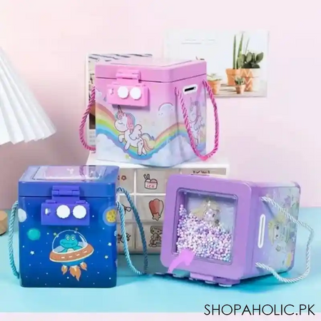 cute tinplate square saving bank image2