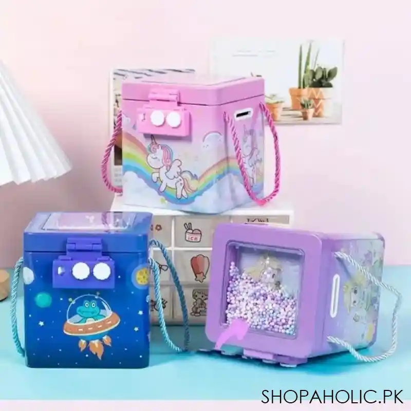 cute tinplate square saving bank image2