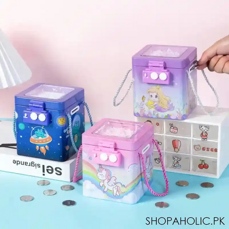 cute tinplate square saving bank main image