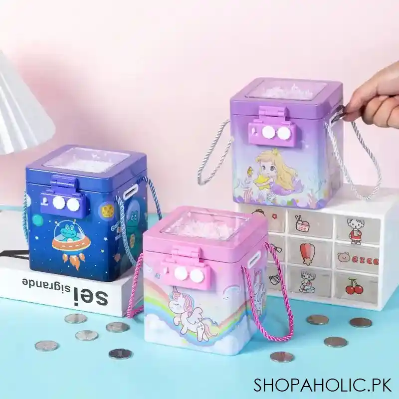 cute tinplate square saving bank main image