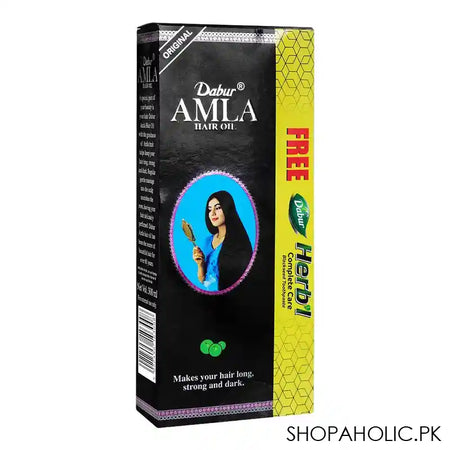 Dabur Amla Hair Oil, 300ml + Free Herbal Complete Care Tooth Paste - Image 3