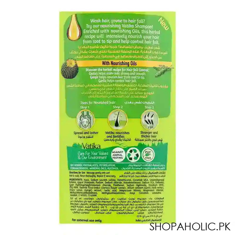 Dabur Vatika Cactus And Gergir Hair Fall Control Shampoo, For Weak Hair, 650ml - Image 2