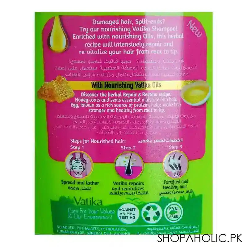 Dabur Vatika Naturals Honey & Egg Repair & Restore Shampoo, For Damaged Hair/Split Ends, 360ml - Image 3