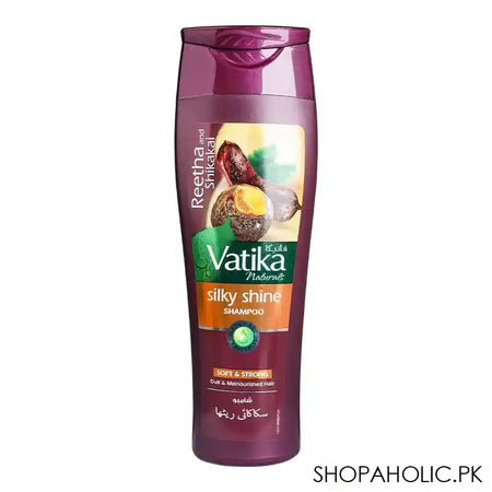 Dabur Vatika Naturals Reetha And Shikakai Silky Shine Shampoo, For Dull & Unmanagable Hair, 185ml - Main Image