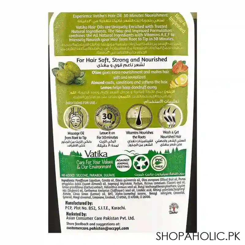 Dabur Vatika Olive Nourish & Protect Enriched Hair Oil, 300ml - Image 2
