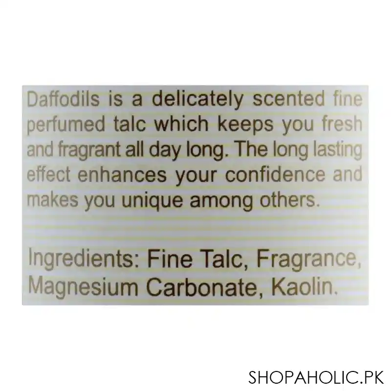 daffodils elegance fine perfumed talcum powder, 125g image3