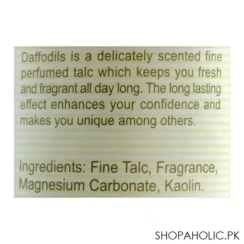 daffodils elegance fine perfumed talcum powder, 250g image3