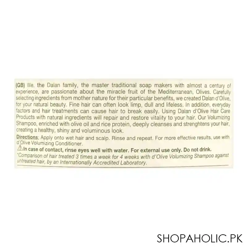 dalan d'olive volumizing olive oil nutrition shampoo, 400ml image3