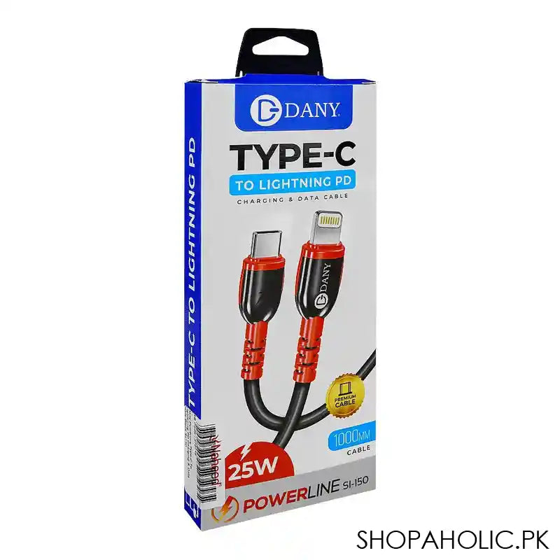 Dany Powerline Type-C To Lightning PD Charging & Data Cable, 1000mm Cable, Black, SI-150 - Main Image
