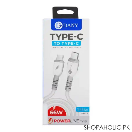 dany powerline type c to type c charging & data cable, white, ty 15 image2
