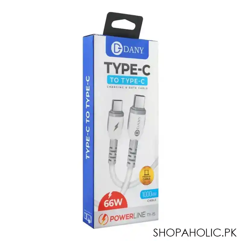 dany powerline type c to type c charging & data cable, white, ty 15 main image