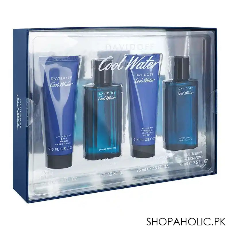 Davidoff Cool Water Gift Set, Eau De Toilette Spray+After Shave Balm+Shower Gel+After Shave, For Men, 4 X 75ml - Main Image