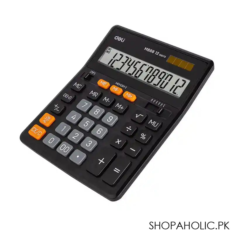 Deli 12-Digit Dual Memory Desktop Calculator, Black, EM888 - Main Image