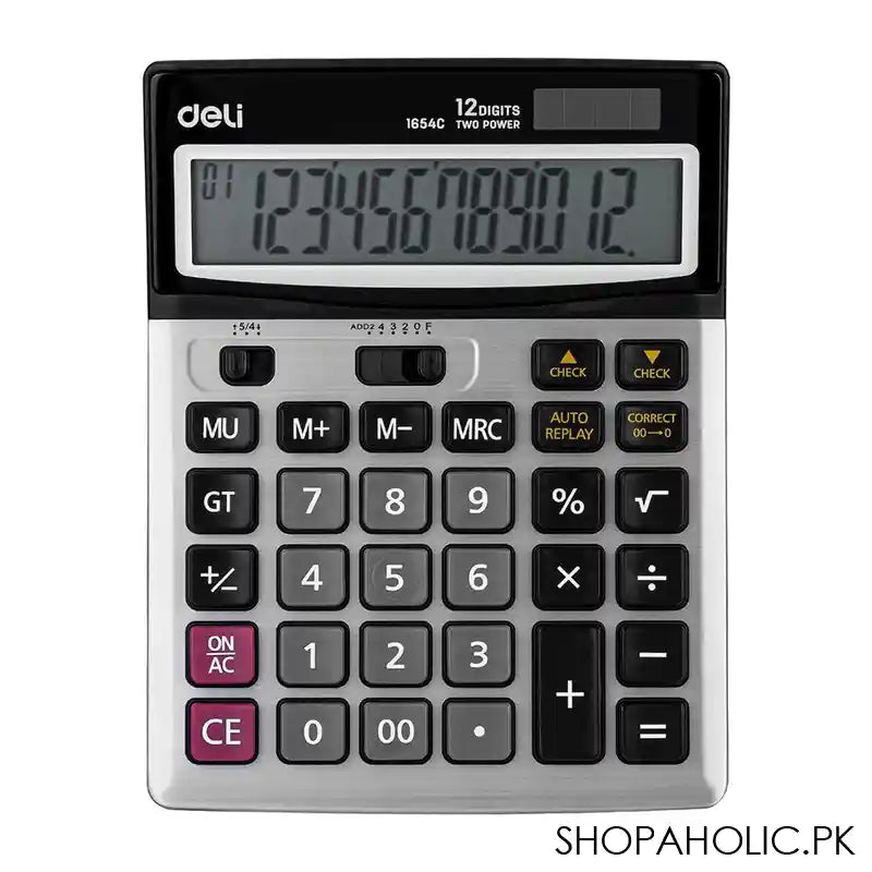 Deli 12 Digits Desktop Calculator, Black, E1654C - Main Image