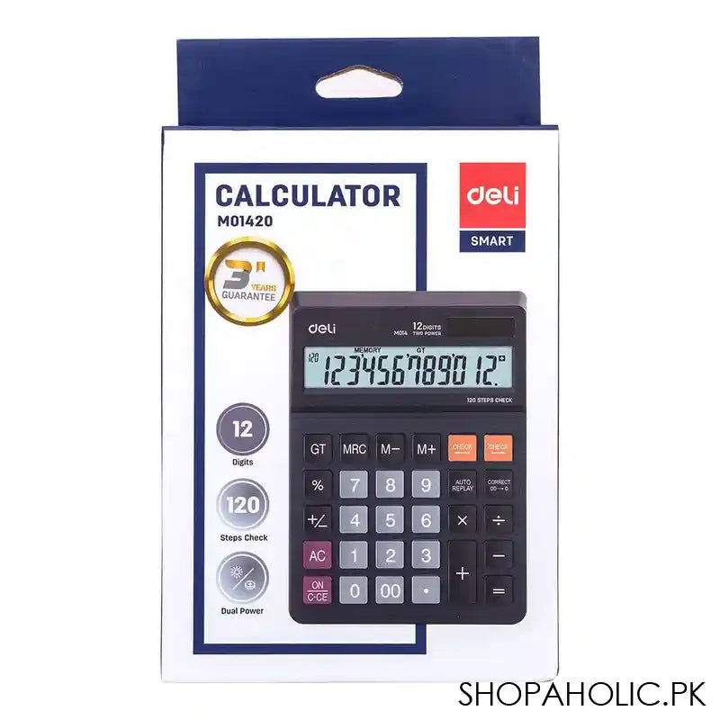Deli 12 Digits Desktop Calculator, Black, EM01420 - Image 5