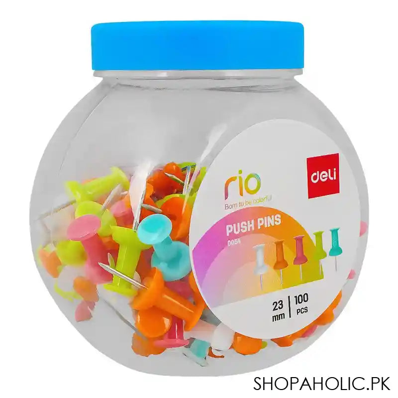 Deli 23mm Assorted Colors Push Pins, 100 Pieces, E0054 - Main Image