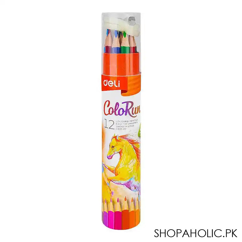 Deli Color Pencils Jar With Cap Sharpener, 12 Colors, Easy to Sharpen, Smooth Lead, Not For Children Under 3 Years, EC00307 - Main Image