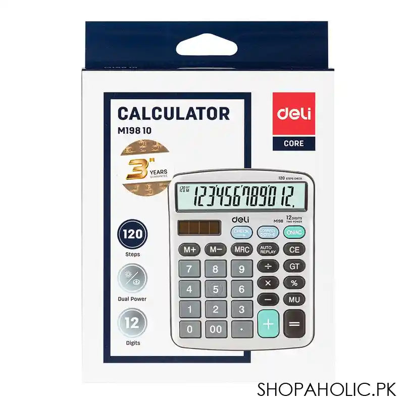 Deli Core Series Metal Surface 12-Digits Mini Desktop Calculator, EM19810 - Image 5