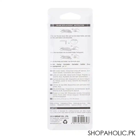 Deli Cutter, Auto Lock, SK5 Steel Blade, Blade Size 0.44mm X 9mm X 80mm, Small, Yellow, E2039 - Image 2