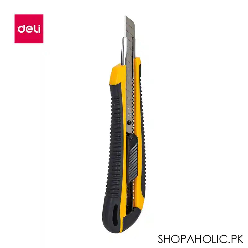 Deli Cutter, Auto Lock, SK5 Steel Blade, Blade Size 0.44mm X 9mm X 80mm, Small, Yellow, E2039 - Image 5