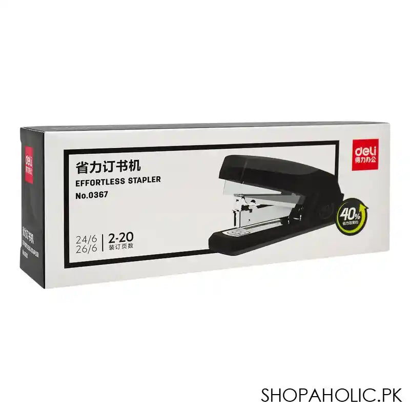 Deli Effortless Stapler, 24/6 & 26/6 Staples, 150 Staple Capacity, 20 Sheet Limit, Black, E0367 - Image 3