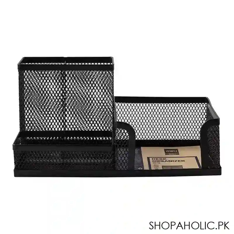 Deli Mesh Metal Desk Organizer With Three Compartments, Multi-Purpose Use, 215X75X53mm, Black, E9175 - Image 2