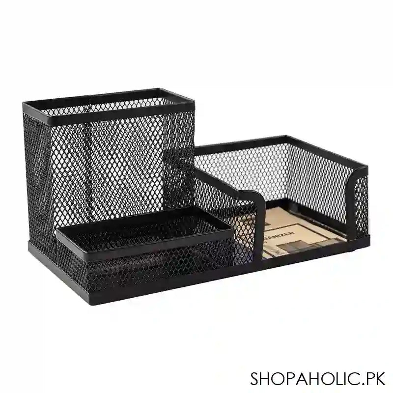 Deli Mesh Metal Desk Organizer With Three Compartments, Multi-Purpose Use, 215X75X53mm, Black, E9175 - Image 5