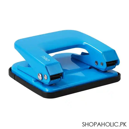 Deli Metal Hole Punch Machine With Lock, 5.5mm Hole Size, 12mm Depth, 80mm Gap, 20 Sheet Limit, Medium, Blue, E0137 - Main Image