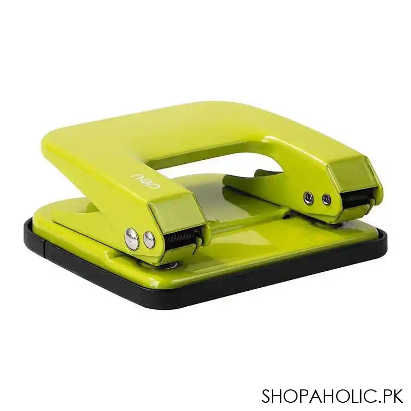 Deli Metal Hole Punch Machine With Lock, 5.5mm Hole Size, 12mm Depth, 80mm Gap, 20 Sheet Limit, Medium, Green, E0137 - Main Image