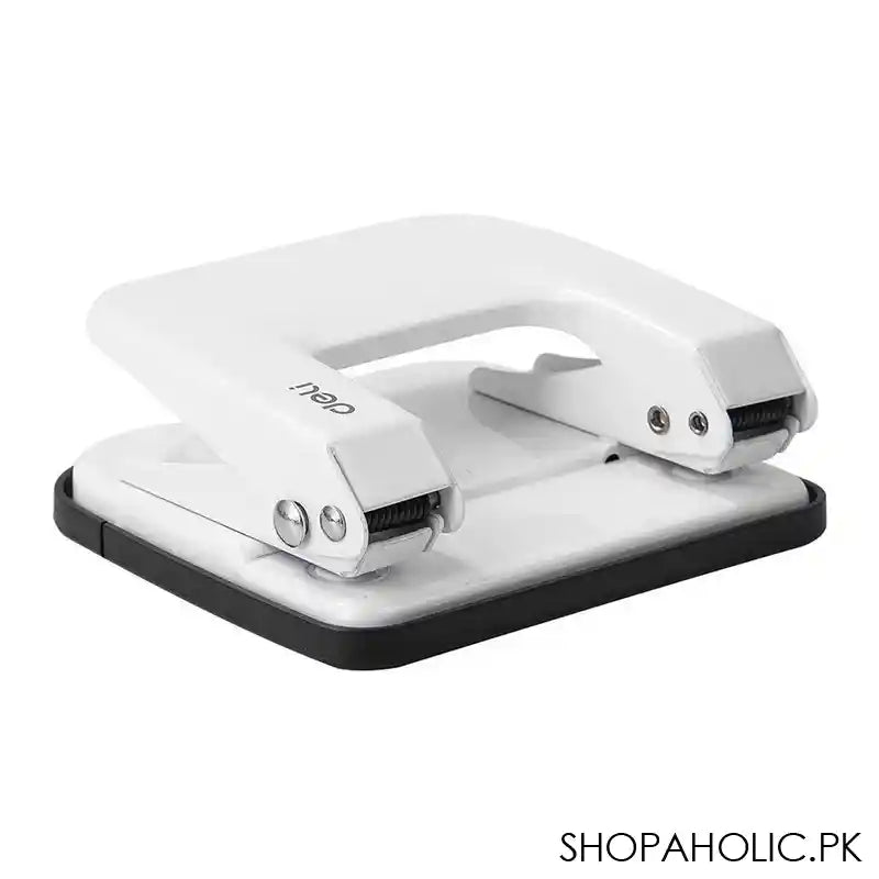 Deli Metal Hole Punch Machine With Lock, 5.5mm Hole Size, 12mm Depth, 80mm Gap, 20 Sheet Limit, Medium, White, E0137 - Main Image