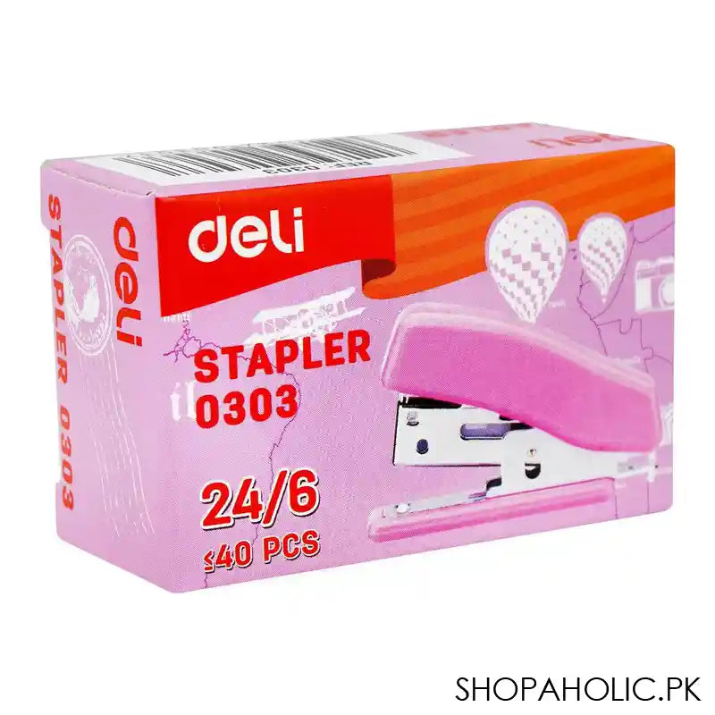 Deli Mini Stapler, 24/6 Staples, 40 Staple Capacity, Pink, E0303 - Image 2