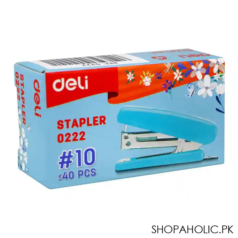 Deli Mini Stapler, No. 10 Staples, 40 Staple Capacity, 12 Sheet Limit, Blue, E0222 - Image 2