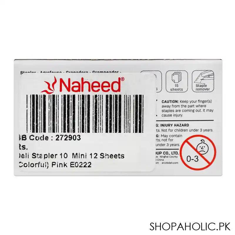 Deli Mini Stapler, No. 10 Staples, 40 Staple Capacity, 12 Sheet Limit, Pink, E0222 - Image 2